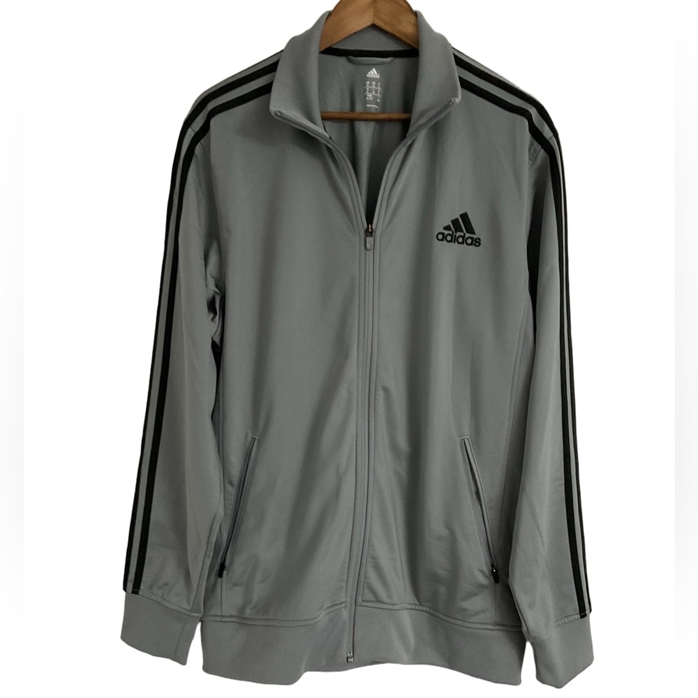 Adidas Men's Essentials 3-Stripe Gray & Black Tricot Track Jacket
